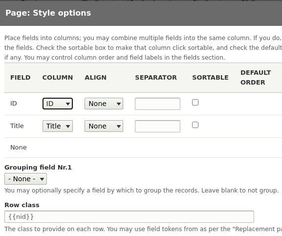 Adding Node ID as view row tr or table cell td results in